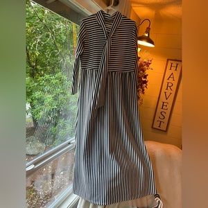 Klassy Girl black and white stripped dress with tie at neck size Large